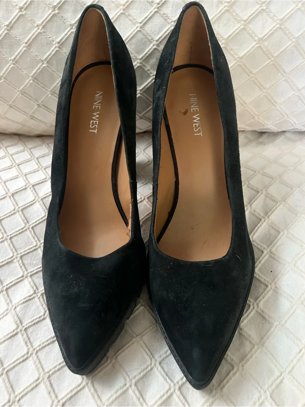 Nine West Black Suede Lug Platform Pumps